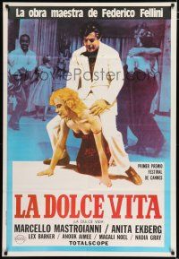 2j488 LA DOLCE VITA Argentinean R80s Fellini, image of Mastroianni astride Franca Pasut!