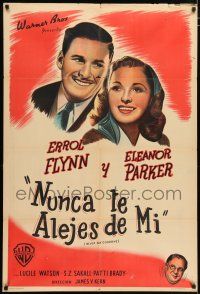 2j510 NEVER SAY GOODBYE Argentinean '46 great artwork of smiling Errol Flynn & Eleanor Parker!