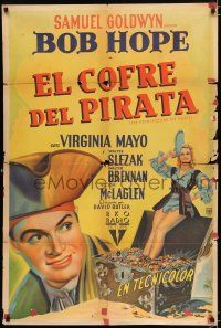 2j528 PRINCESS & THE PIRATE Argentinean '44 different art of Bob Hope & sexy Mayo with treasure!
