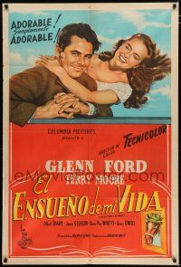 2j536 RETURN OF OCTOBER Argentinean '48 best romantic artwork of Glenn Ford & sexy Terry Moore!