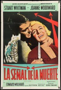 2j558 SIGNPOST TO MURDER Argentinean '65 art of Whitman holding scissors to Joanne Woodward's neck