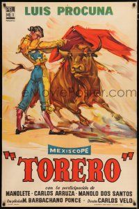 2j595 TORERO Argentinean '57 Nestor art of most famous matador Luis Procuna fighting bull!