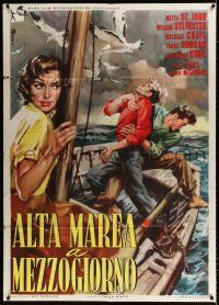 2j210 HIGH TIDE AT NOON Italian 1p '57 Ciriello art of Betta St. John on boat with fighting men!