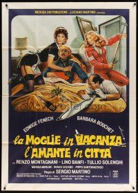 2j236 LA MOGLIE IN VACANZA L'AMANTE IN CITTA Italian 1p '80 art of Edwige & Bouchet by Sciotti!
