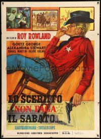 2j252 MAN CALLED GRINGO Italian 1p '65 cool artwork of sheriff Goetz George smoking in chair!