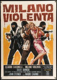 2j257 MILANO VIOLENTA Italian 1p '76 cool artwork of 3 masked crooks taking sexy girl hostage!