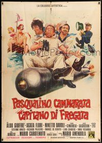 2j274 PASQUALINO CAMMARATA CAPITANO DI FREGATA Italian 1p '74 wacky art of sailors on torpedo!