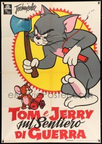 2j334 TOM & JERRY Italian 1p 1961 art of Tom with axe & dynamite by Jerry with cannon by Nano!