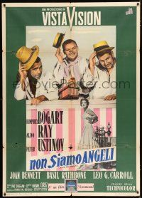 2j349 WE'RE NO ANGELS Italian 1p '55 Humphrey Bogart, Aldo Ray & Peter Ustinov tipping their hats!