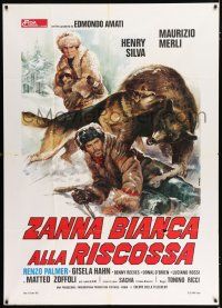 2j351 WHITE FANG TO THE RESCUE Italian 1p '75 Casaro art of dog saving man from attacking bear!