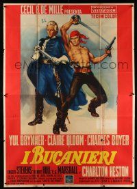 2j013 BUCCANEER Italian 2p '60 Mauro Colizzi art of Yul Brynner & Charlton Heston!