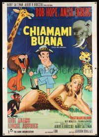 2j014 CALL ME BWANA Italian 2p '63 different art of Bob Hope & sexiest Anita Ekberg with animals!