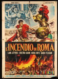 2j033 FIRE OVER ROME Italian 2p '64 L'incendio di Roma, gladiator artwork by Mario Piovano!