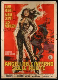 2j043 HELLS ANGELS ON WHEELS Italian 2p '68 Cesselon art of sexy Sabina Scharf in leopardskin!