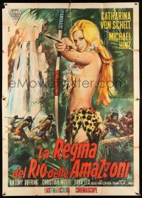 2j056 LANA QUEEN OF THE AMAZONS Italian 2p '65 different art of sexy near-naked Schell by Casaro!