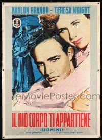 2j062 MEN Italian 2p '50 Manfredo art of Marlon Brando & Teresa Wright, directed by Fred Zinnemann