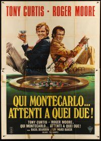 2j064 MISSION MONTE CARLO Italian 2p '74 Casaro art of Roger Moore & Tony Curtis by roulette wheel!