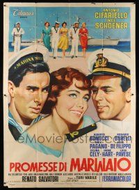 2j073 PROMESSE DI MARINAIO Italian 2p '58 art of pretty Inge Schoener between two navy sailors!