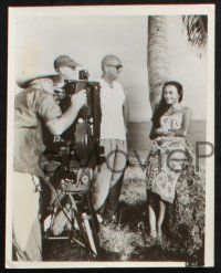2k974 LOWELL THOMAS 2 8x10 stills '50s the director with a sexy tropical woman & w/ huge ladder!