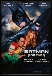 2m079 BATMAN FOREVER advance 1sh '95 Val Kilmer, Tommy Lee Jones, Jim Carrey, O'Donnell!