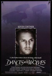 2m187 DANCES WITH WOLVES DS 1sh '90 close portrait of Kevin Costner & running buffalo!