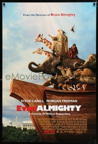 2m239 EVAN ALMIGHTY advance DS 1sh '07 wacky image of Steve Carell as Noah w/animals!
