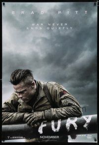 2m283 FURY teaser DS 1sh '14 great image of soldier Brad Pitt, war never ends quietly!