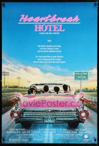 2m340 HEARTBREAK HOTEL 1sh '88 great art of Elvis in the back of a pink Cadillac!