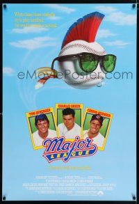 2m508 MAJOR LEAGUE int'l 1sh '89 Charlie Sheen, Tom Berenger, wacky art of baseball with mohawk!