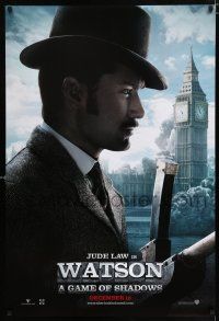 2m676 SHERLOCK HOLMES: A GAME OF SHADOWS teaser DS 1sh '11 cool image of Jude Law as Watson!