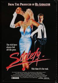 2m701 SOCIETY 1sh '92 Billy Warlock, wild horror art of woman pulling off her face!