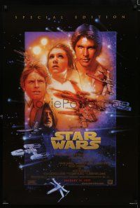 2m012 STAR WARS style B advance 1sh R97 classic sci-fi, art of Ford, Fisher & Hamill by Drew!