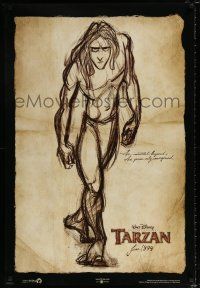 2m750 TARZAN teaser DS 1sh '99 Walt Disney, from Edgar Rice Burroughs, cool sketch art!