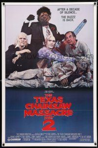2m754 TEXAS CHAINSAW MASSACRE PART 2 1sh '86 Tobe Hooper horror sequel, cast portrait!
