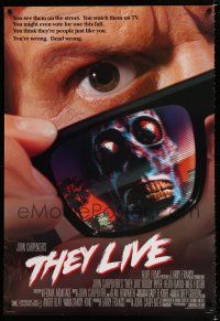 2m756 THEY LIVE DS 1sh '88 Rowdy Roddy Piper, John Carpenter, cool horror image!