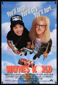 2m824 WAYNE'S WORLD int'l 1sh '91 Mike Myers, Dana Carvey, one world, one party, excellent!