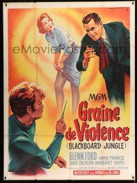 2p468 BLACKBOARD JUNGLE French 1p '55 Richard Brooks classic, great different art by Roger Soubie!
