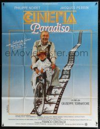 2p517 CINEMA PARADISO French 1p '89 great image of Philippe Noiret & Salvatore Cascio on bike!