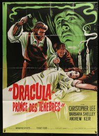 2p578 DRACULA PRINCE OF DARKNESS French 1p R60s art of vampire Christopher Lee + man driving stake!