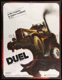2p580 DUEL French 1p '73 Steven Spielberg, wacky different killer vehicle art by Landi!