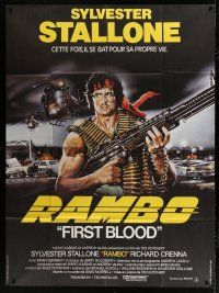 2p605 FIRST BLOOD French 1p '83 best art of Sylvester Stallone as John Rambo by Renato Casaro!