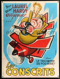 2p608 FLYING DEUCES yellow French 1p R50s Seguin art of Stan Laurel & Oliver Hardy in airplane!