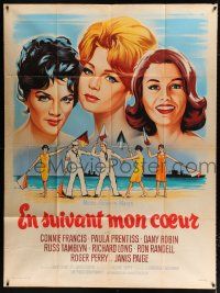 2p610 FOLLOW THE BOYS French 1p '63 different Soubie art of Connie Francis, Prentiss & Dany Robin!