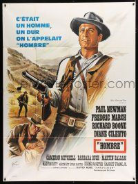 2p674 HOMBRE French 1p '67 Martin Ritt, completely different art of Paul Newman by Boris Grinsson!