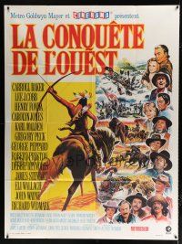2p678 HOW THE WEST WAS WON French 1p R70s John Ford, Cinerama, montage art of all-star cast!