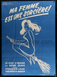 2p682 I MARRIED A WITCH blue French 1p R50s different art of sexy Veronica Lake flying on broom!