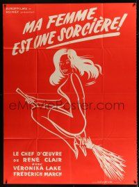 2p683 I MARRIED A WITCH red French 1p R50s different art of sexy Veronica Lake flying on broom!