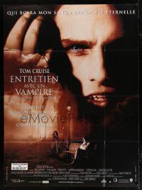 2p693 INTERVIEW WITH THE VAMPIRE French 1p '94 close up of fanged Tom Cruise, Brad Pitt, Anne Rice