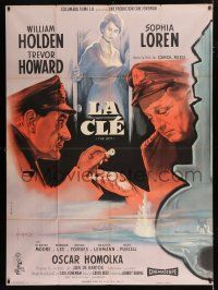 2p709 KEY style B French 1p '58 Carol Reed, different art of Holden, Loren & Howard by Kerfyser!