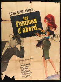 2p725 LADIES FIRST French 1p '63 Eddie Constantine, Jouineau Bourduge art of sexy girl with gun!